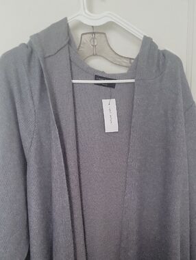 Lane Bryant Gray Hooded Open-Front Cardigan With Pockets
